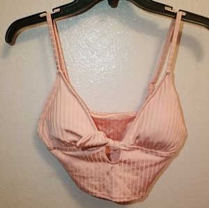 Aerie Ribbed Longline Bralette Pink Padded  NWT Wireless Adjustable Crop…